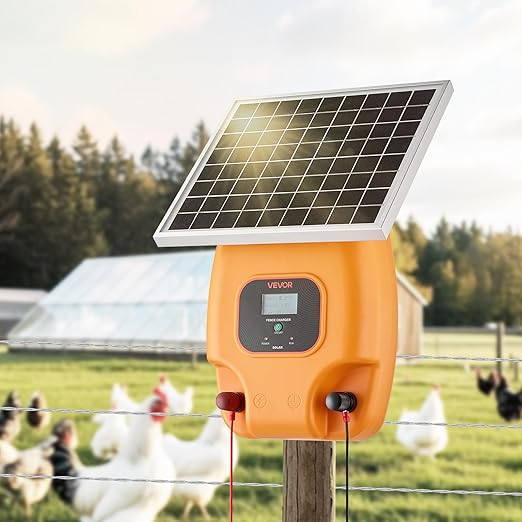 VEVOR Solar Fence Charger, 0.6J 8 kV Solar Powered Fence Charger, Electric Fence Energizer Kit, Keep Out Predators, 4-5 Days Runtime, for Livestock, Poultry, Garden Protection