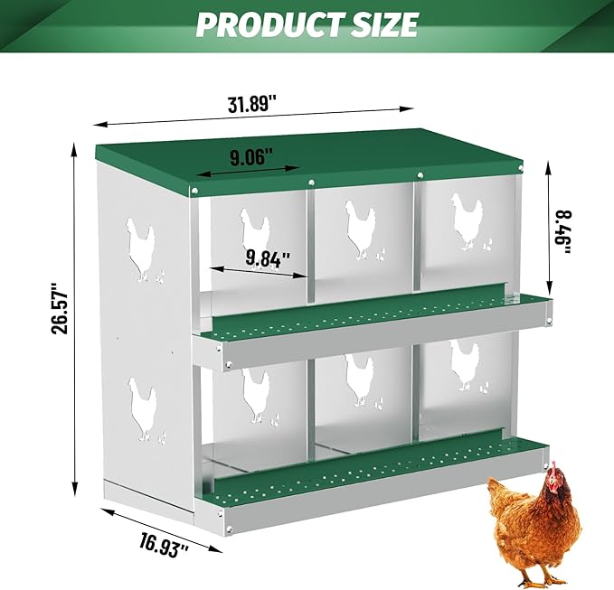 Chicken Nesting Box,6 Compartment Metal Poultry Nest Box Wall Mount, Metal Roll Away Eggs Laying Boxes, Easy Egg Collection, Easy Cleaning,10 Room Chicken Coop for Hens