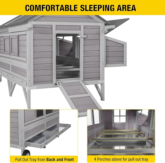 Aivituvin Chicken Coop Mobile Wooden Hen House with Nesting Box,Large Poultry Cage Upgrade with Strong Iron Frame,Durable & Waterproof
