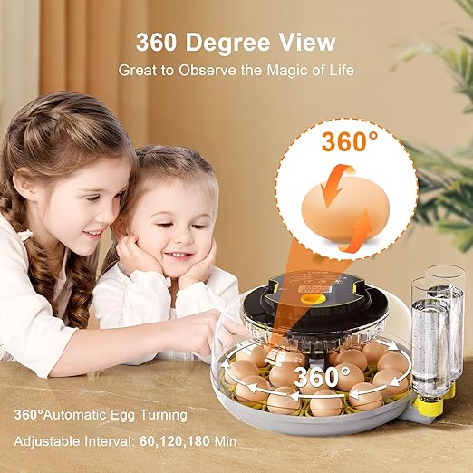 Incubator for Hatching Eggs-18 Egg Capacity, Automatic Egg Turner, Temperature & Humidity Control, 360° Viewing for Chicken, Duck and Quail Eggs