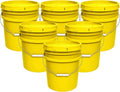 5-Gallon Bucket with Airtight Lid – Made in USA, Food Grade BPA Free Plastic, Heavy Duty Multi-Use, Metal Handle with Grip, Stackable Storage – Yellow, 6 Pack
