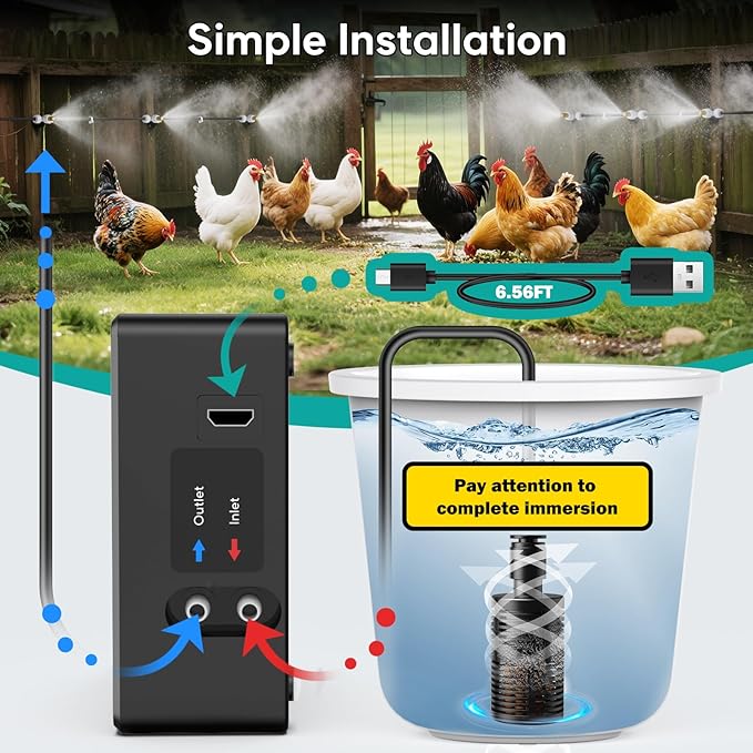 Chicken Mister for Coop with Timer, 32FT Chicken Cooling System with 12 Brass Mister Nozzles, Filter, Cutter, Backyard Chicken Coop Mister, Water Mister for Chickens, Mister System for Outside Patio