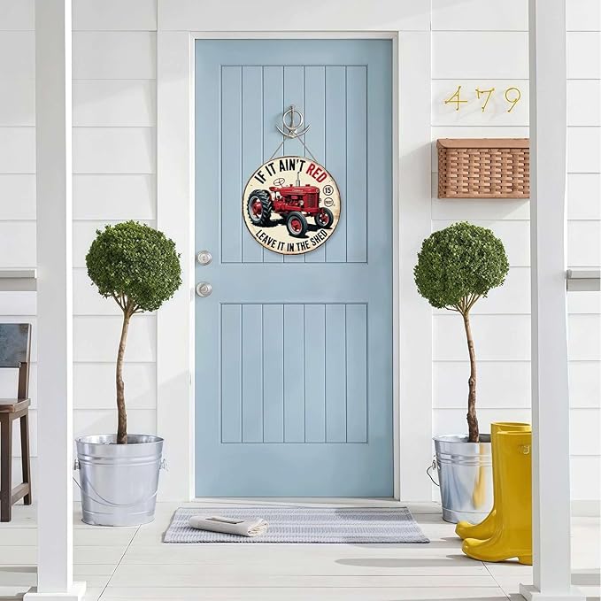 Tractor tin sign, Vintage Farm Vehicle metal sign Print Aesthetic Room Decoration for Home Bedroom Bar Cafe Garden and Outdoor Round Wall Decor (8 inch)