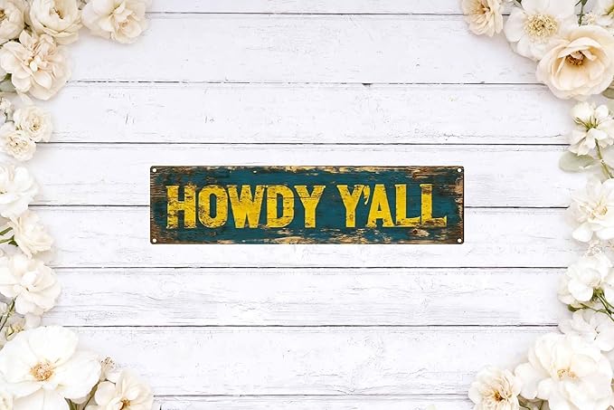 Vintage Tin Howdy Y'all Sign Retro Metal Sign Suitable For Home Street Shop Garage Bar Farm Garden - Multi-Purpose For Indoor/Outdoor Use Plaque 4x16 Inch