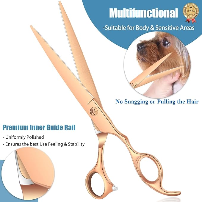 7.5" Dog Grooming Scissors Professional Trimming Cutting Shears for Dog Cat Pet Animal Grooming on Face and Paws Gold