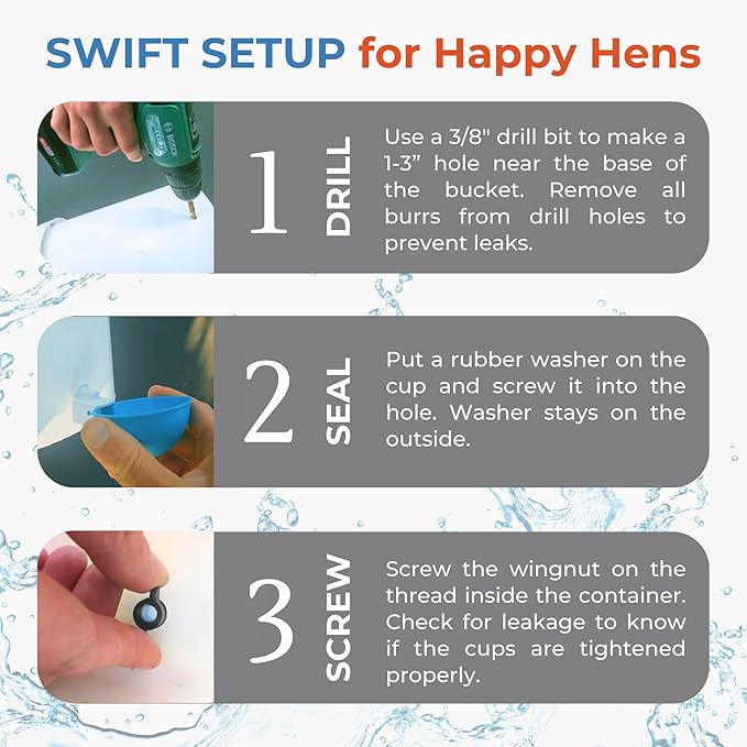 Lil Clucker - Blue Large Automatic Chicken Waterer Cups Suitable for Ducks, Geese, Turkeys, and Bunny Rabbit - Water Feeder Kit - Poultry Waterer - Pack of 12