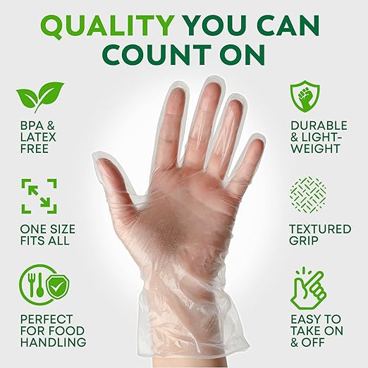 Keppi HD PROTECT Disposable Plastic Gloves 600 Pack (Large) – Food Safe, BPA & Latex-Free HDPE Gloves for Cooking, Food Prep, Kitchen Use, Serving & Crafts – Clear, Single-Use, Comfortable Fit