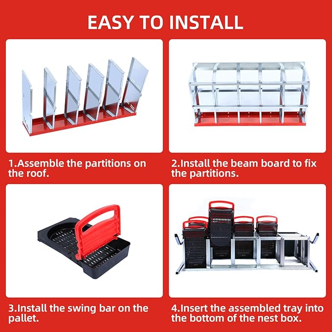 Chicken Nesting Box, 2-Tier Chicken Egg Laying, 10 Compartments Chicken Laying Box for Hens, 10 Room Metal Nesting Boxes for Chicken, Roll Away Nest Box with Lid Cover to Protect Eggs, 10 Holes Red