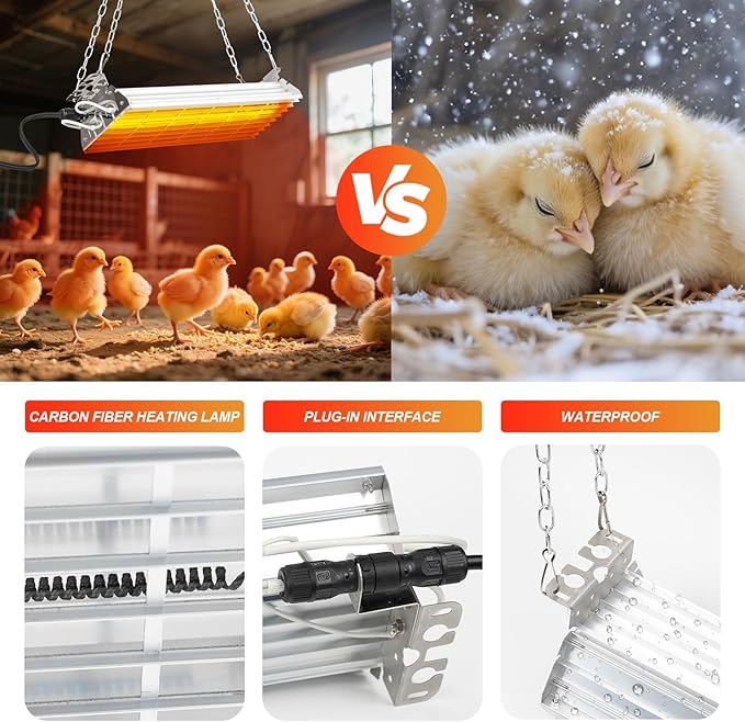 Large Heat Lamp for Chicken Coop, 400 Watts Carbon Fiber Chicken coop Heater, Adjust 2 Mode Temp&Hanging Height, Waterproof,Indoor & Outdoor Heater,For Cow,Sheep,Livestock,size:16.3x5.31x3inch (400W)