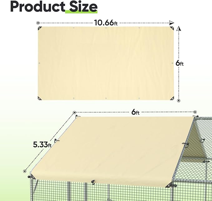 Quictent 10.7x6 FT Chicken Coop Cover Heavy Duty Waterproof Tarp, Shade Cloth UV Protection for Large Walk-in Chicken Run, Sun & Rain Shield, 12 Ball Bungees (Top Cover)