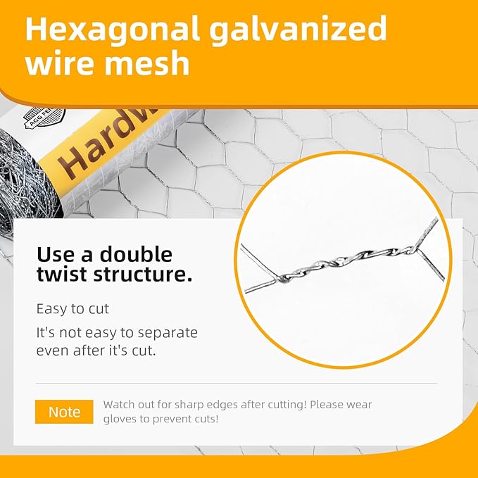 Chicken Wire Mesh 13.7in x 236in Poultry Wire Netting Hexagonal Galvanized Hardware Cloth Mesh Garden Fence Barrier for Pet Rabbit Garden Chicken Wire Fencing
