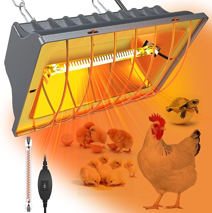 Chicken Coop Heating Lamp, 300W Brooder Heater for Chicks 6.23ft Cord UL Passed Adjustable Temp & Height with Aluminum Alloy Lampshade Suitable for Poultry Indoor Heater (Gray)