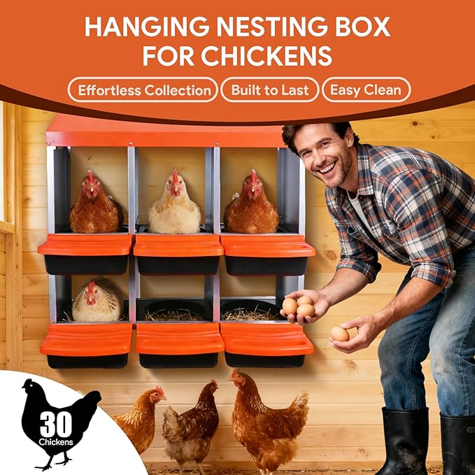 Chicken Nesting Boxes with 6 Cozy and Roll-Away Design - Chicken coop Nesting Boxes,Private Laying Spot & Enables Effortless Egg Collection (Orange)
