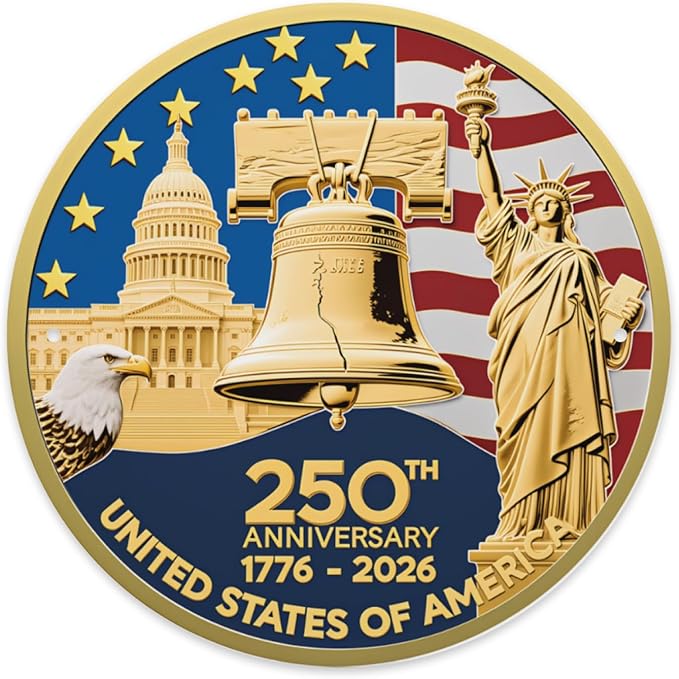 2026 United States 250th Anniversary Round Metal Sign, Home Decor Metal Wall Signs 250th Anniversary USA, 250 Patriotic American Flag Decorative Signs, Gift for US Citizens, Hanging Wall Decor