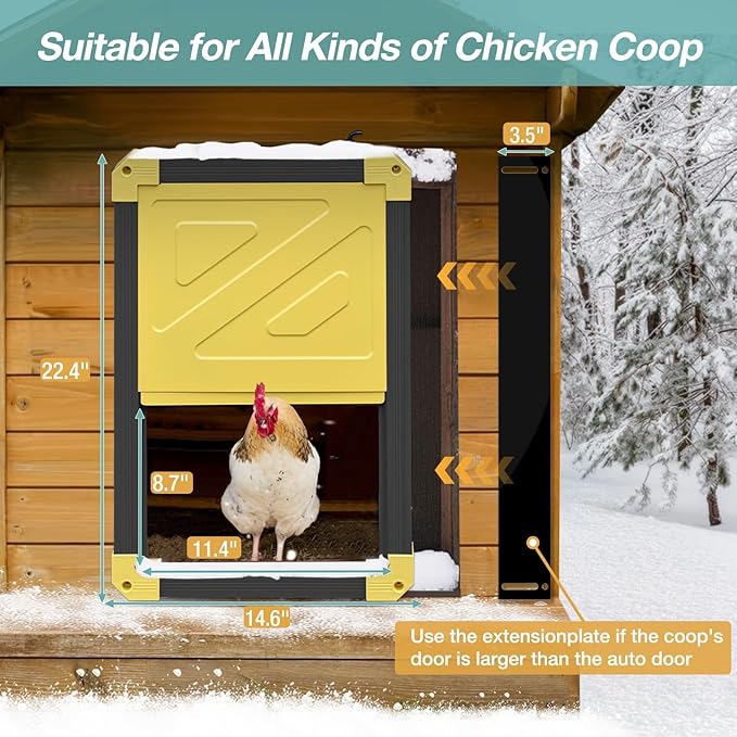 Automatic Chicken Coop Door, Solar Powered Automatic Chicken Door with Timer Mode, Battery Powered LCD Screen, Anti-Pinch Design, Waterproof, Easy Installation (Black)