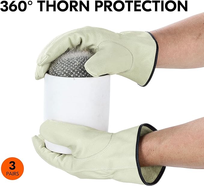 Vgo... 3-Pairs Ulined Safety Pigskin Leather Work Gloves Men, Rigger Gloves, Builder Gloves (Size S, Light Cyan, PA9501)