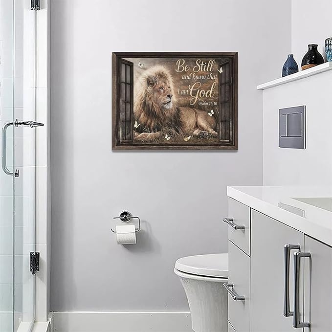 Lion Wall Art Christian Lion Of Judah Pictures Wall Decor Inspirational Psalm Scripture Canvas Prints Artwork Home Decorations For Bathroom Kitchen Office Framed