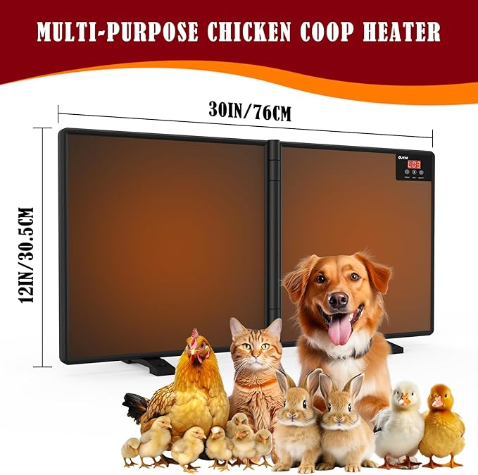 Chicken Coop Heater for Winter with Remote APP Control, 30''x12'' Large Foldable Chicken Heaters Warmer Inside Coop with Adjustable Timer Temp, 180W Safe Flat Panel Radiant Heater for Chickens Coops