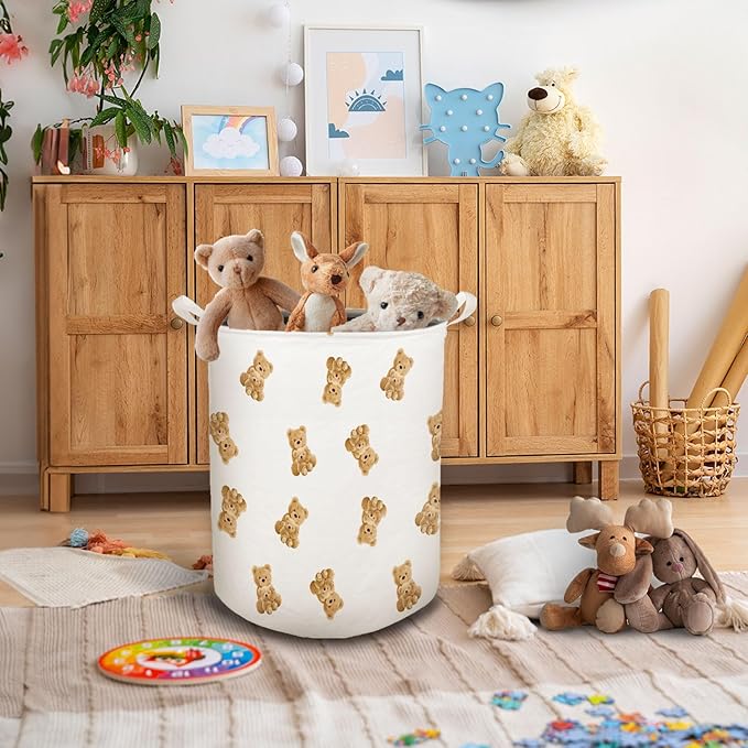 Cute Bear Kids Laundry Basket, Toybox for Boys Girls Room, Cute Laundry Basket Hamper Waterproof Collapsible Clothes Toys Storage Bin Organizer for Bedroom Bathroom Kids Room Dorm