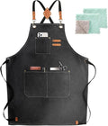 ZOMAO Chef Apron,Cross Back Apron for Women and Men,Cotton Canvas Apron with Adjustable Straps and Large Pockets,Kitchen Cooking Baking Bib Apron