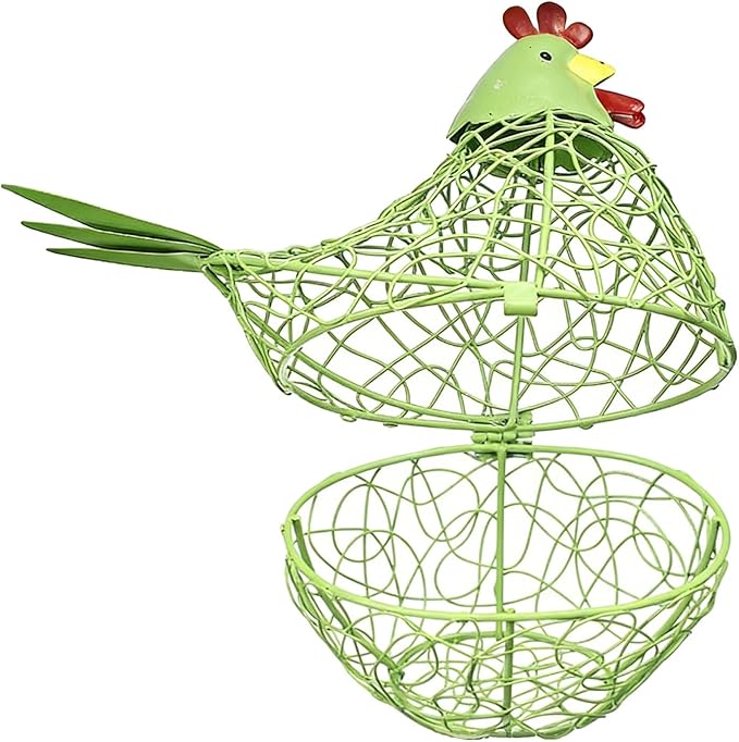 Iron Wire Hen Shape Egg Basket, Egg Holder Farm Fresh Egg Storage Container Decorative, Chicken Decoration for Kitchen Dining (Purple)