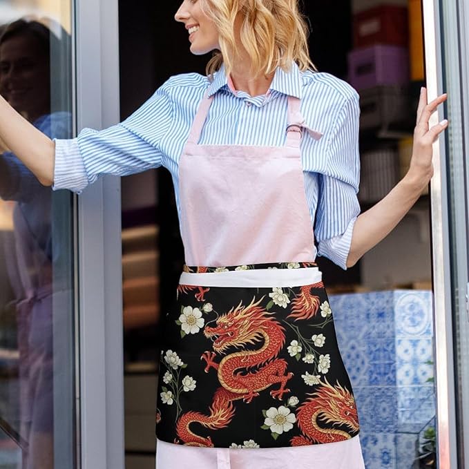 Half Apron with 3 Pockets Chef Cooking Kitchen Restaurant Aprons for Women Men
