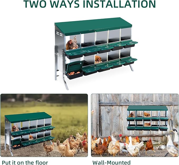 Chicken Nesting Box,Nesting Boxes for Chickens,Roll Away Nesting Boxes,10 Hole 2 Layer Hen Nest Boxes with Legs,Chicken Nesting Boxes,Easy Egg Collection,Cleanable Pull Out Hen Roosting Boxes