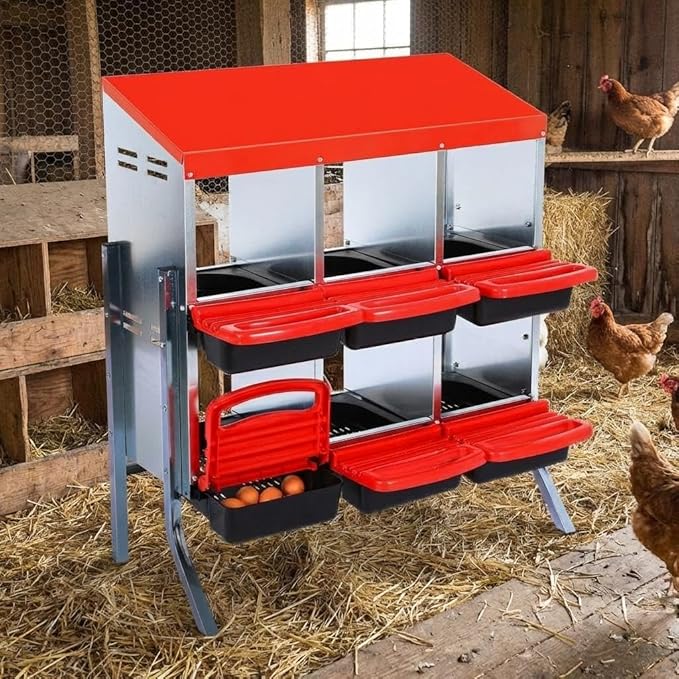 Metal Chicken Nesting Boxes, Roll Away Egg Collection with Lid Cover to Protect Eggs, Easy Clean Ventilated Design for Chicken Coop, Hen Roosting Boxes for Laying