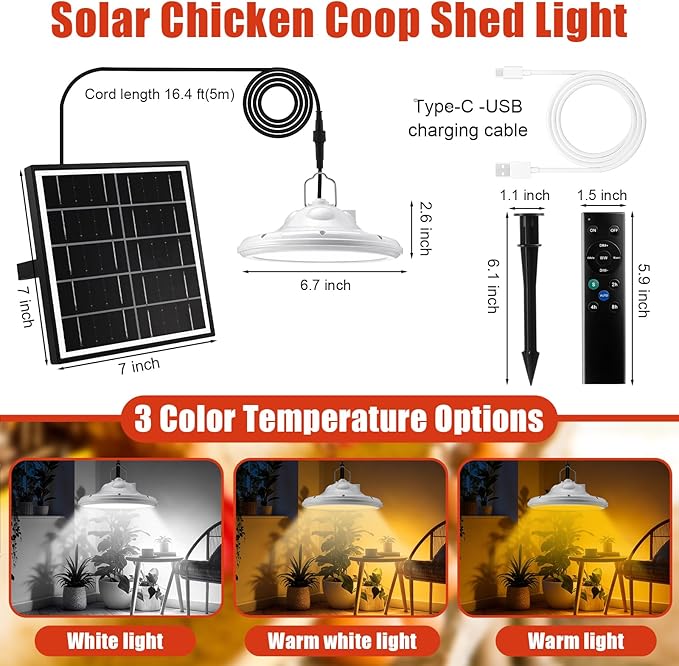4 Set 25W 12V Solar Panel Dual Metal Shell Fan Kit and Solar Chicken Coop Shed Light with Timer, Waterproof for Inside Chicken Coop, Shed, Greenhouses, Pet House