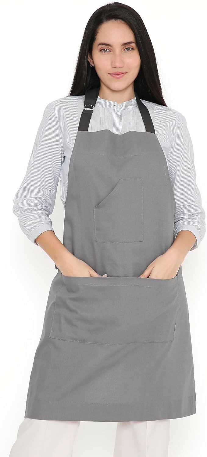 Encasa XO Adjustable Kitchen Cotton Apron With Pockets & Towel Holder Of Size 27x33 in (Grey) for Men & Women Chefs For Cooking & Baking in Home, Restaurants & Barbeque