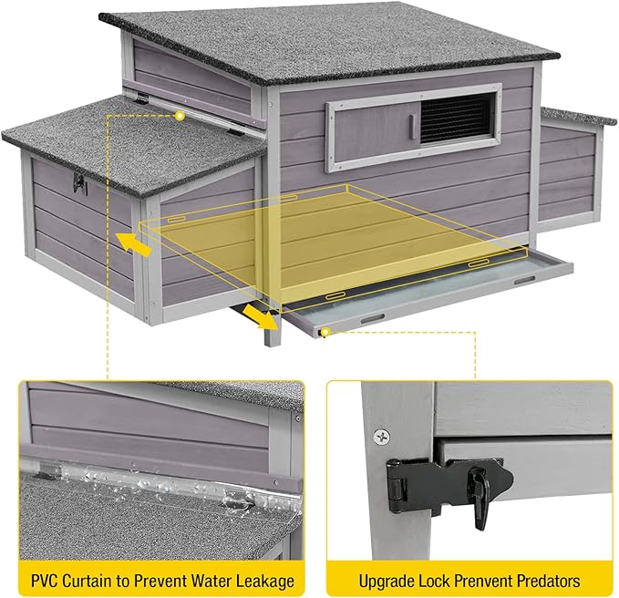 Aivituvin Chicken Coop 67.3" Large Duck House with 4 Nesting Boxes for 2-4 Chickens Outdoor Hen House Chicken Cage