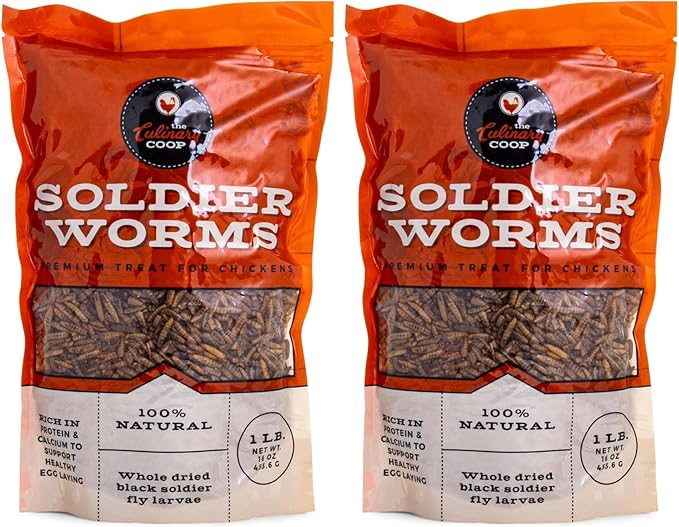 Fluker's Culinary Coop Premium Chicken Treats, Dried Soldier Worms, Packed with Protein and Calcium, 100% Natural Rich Grubs for Chicken, Backyard Birds, and Reptiles, 16 oz (Pack of 2)