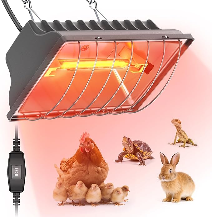 Chicken Coop Heat Lamp, 300W Brooder Heater for Chicks 9.84ft Cord UL Passed Carbon Fiber Bulbs Heater with Adjustable Hanging Height for Livestock Supplies Indoor Warmer