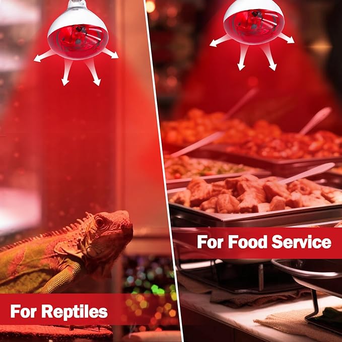 250 Watt R40 Red Heat Lamp Bulbs (2-Pack) - Infrared Incandescent Light Bulb for Chickens, Chicks, Reptiles, Pets, Poultry, Brooder, Coop, Bathroom & Sauna - E26 Base, 120V