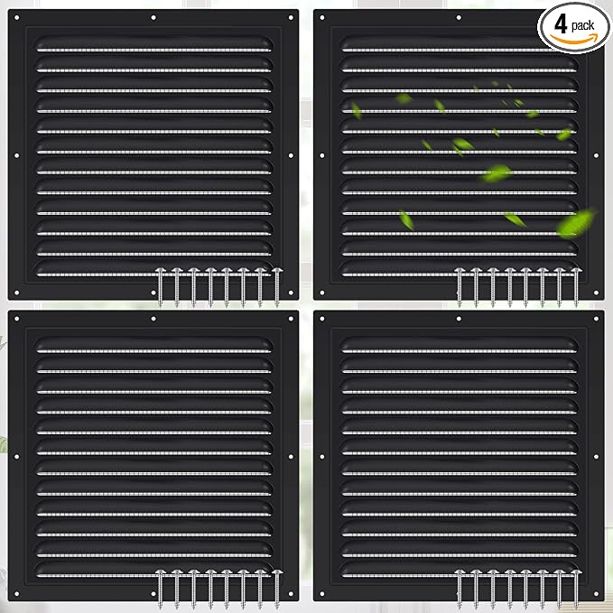 4 Pcs Aluminum Attic Vents 12" x 12" Metal Gable Wall Mesh Shed Vent with Screen Square Louver Grille for Exterior Door House Attic Garage Ceiling