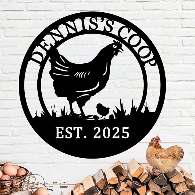 Custom Chicken Coop Metal Sign,Personalized Hen House Farm Sign Backyard Chicken Decor,Rustic Farmhouse Gifts for Chicken Lovers Farm Gifts