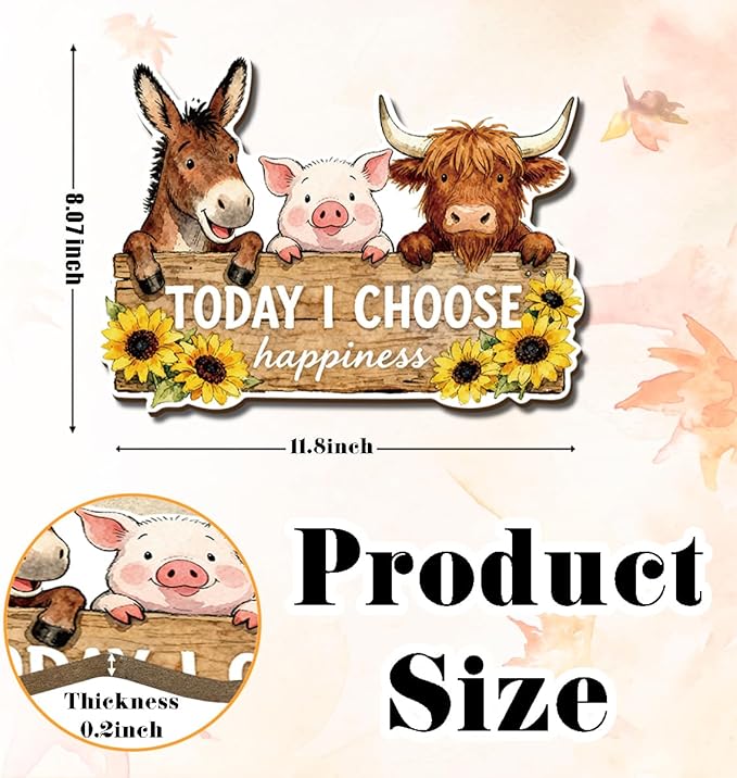 Farmhouse Decor Inspirational Wall Art, Animal-shaped wooden Decor, Today I Choose Happiness Hanging Plaque for Country Home, Suitable for Front Doors, Porches, And Rural Houses 11.8x8 Inches