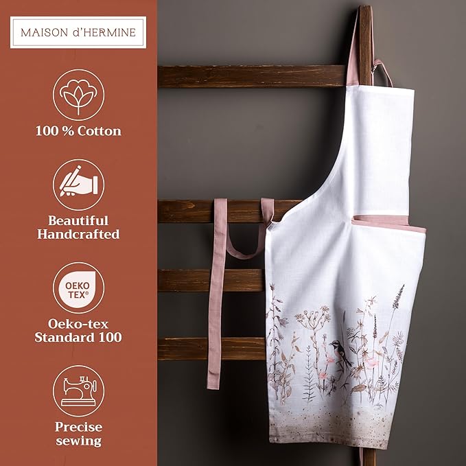 Maison d' Hermine 100% Cotton Apron for women with Pocket Kitchen Chef Apron for Men Cooking Easter Decorations