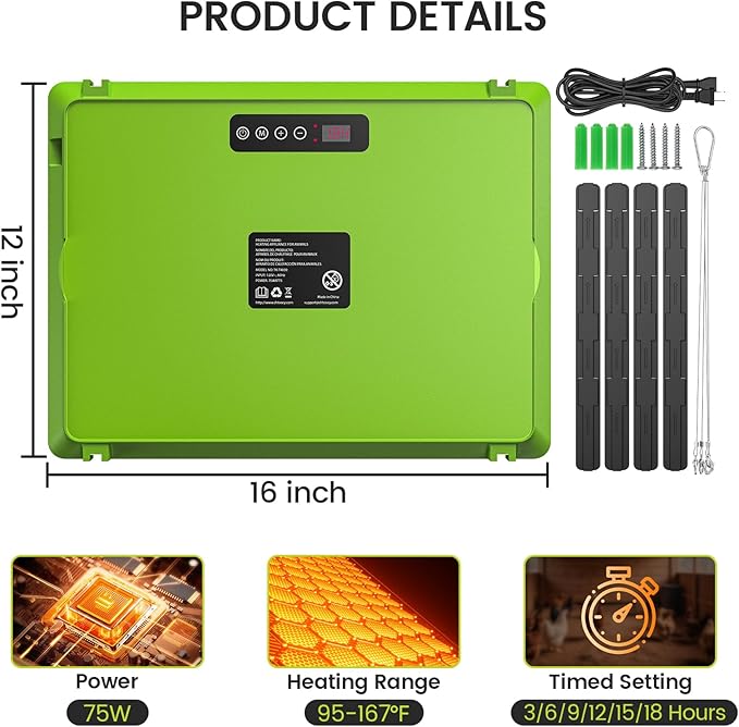 Smart Chick Brooder Heating Plate,12"x16" Adjustable Chicken Coop Heater for 20 Baby Chicks,75 Watts Chick Heater Adaptable to Timer and Temp Controllers for Keeping Poultry Warm,UL-Compliant