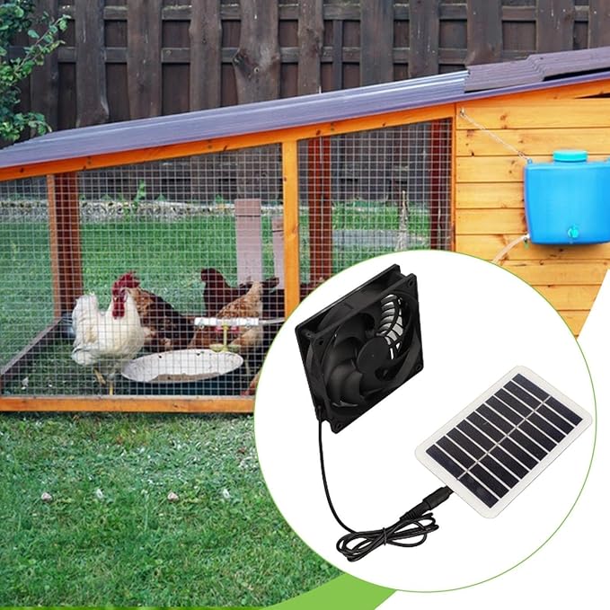 2W Solar Chicken Coop Exhaust Fan Set Air Circulation Fan Easily Install for Pet House, RV Multifunctional Accessories