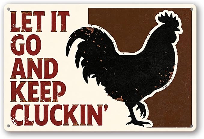 Funny Chicken Metal Sign Outdoor, Aluminum Farmhouse Wall Decor for Coop Door or Yard Area, Fluffy Humor Country Living Style, Rustic 8x12 Inch Gift