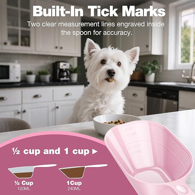 Pet Food Scoop 2 Pack, Dog Cup Capacity Cat Food Scooper With Measuring Lines For Dog, Puppy and Cat Coffee Bean, Flour Scoop Light Pink