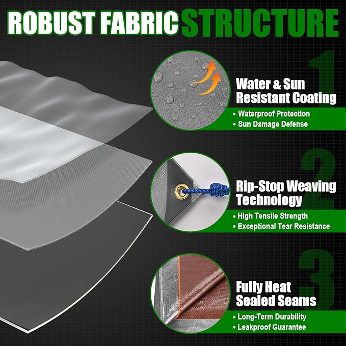 Sunvigor Tarp Waterproof 8x16Ft, Extra Thick 14 Mil Heavy Duty Tarp Cover, Tear & Fade Resistant, Outdoor Tarps with Brass Grommets and Reinforced Edges for Roof, Camping, Patio, Boat (Silver/Brown)