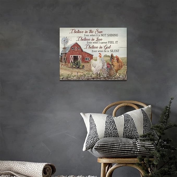 banonaty Rooster Kitchen Decor Wall Art Rustic Farmhouse Chicken Barn Pictures Wall Decor Country Inspirational Quotes Canvas Prints Home Office Decorations For Bathroom Dinning Room Framed 16''x12''
