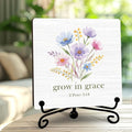Religious Gifts for Women, 5 Inch Wildflower Bible Verse Decor, Inspirational Wooden Plaques for Home Office Sign, Grow In Grace Sign - A13