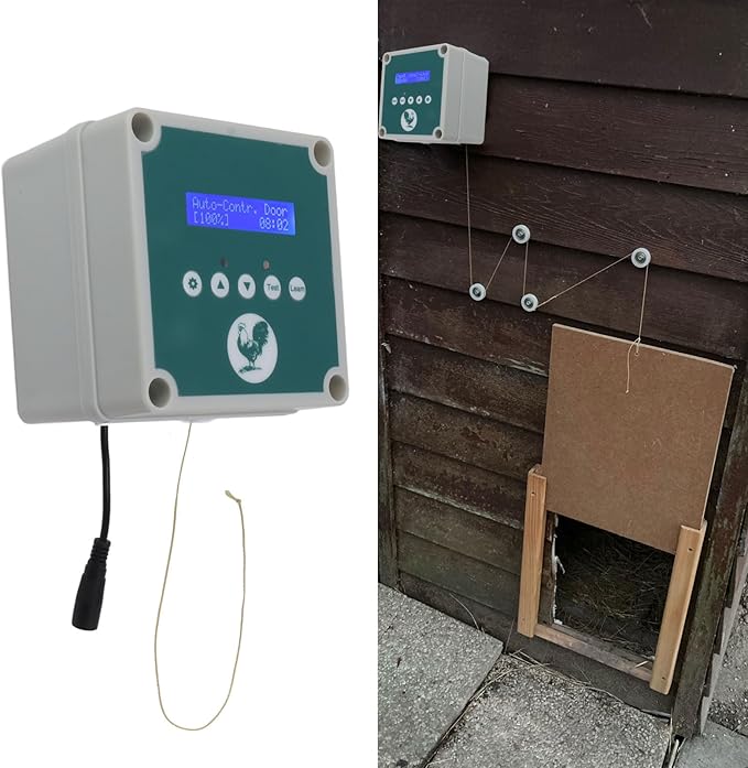 Automatic Chicken Coop Door Opener Kit, Timer & Light Sensor Controller with Remote (50m Range), IP44 Weatherproof Motor for Poultry House, Battery Backup Compatible