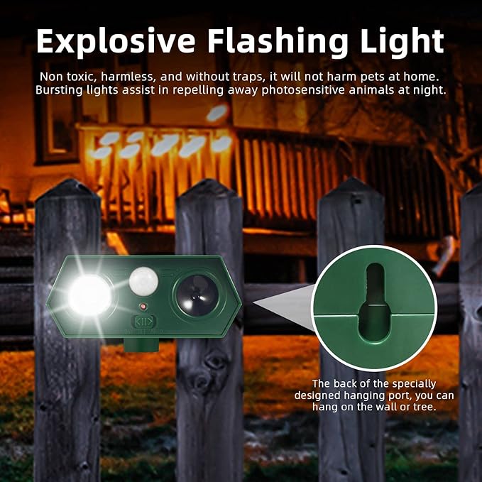 2026 Solar Sonic Racoon Fortress Pro Outdoor Cat Repellent, Ultrasonic Deer Repellent Devices Animal Repeller Squirrel Rabbit Deterrent with Motion Sensor&Light to Scare Dog Out of Garden Yard Farm(4)