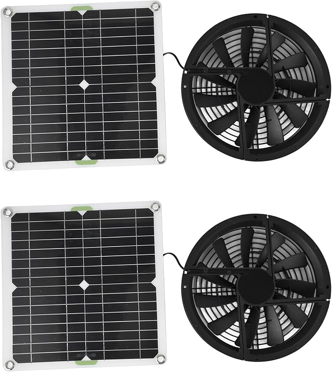GOTOTOP Solar Fan, 2pcs 100W Solar Panel Fan Ventilation Fan Kit, Round Ventilation Exhaust Fan 10in for Chicken Coop Greenhouse Shed, Metal Mesh