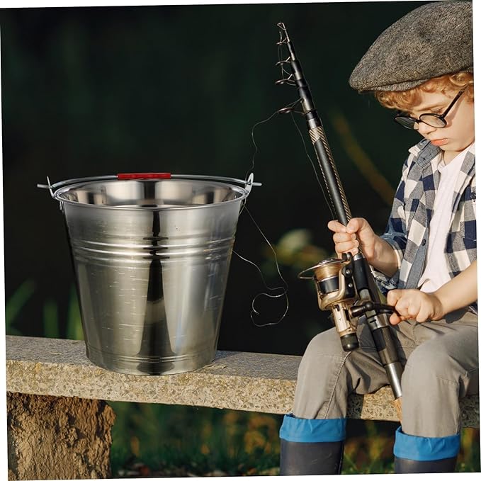 1pc Utility Bucket Stainless Steel Folding Lid Milk and Water Storage Household Use