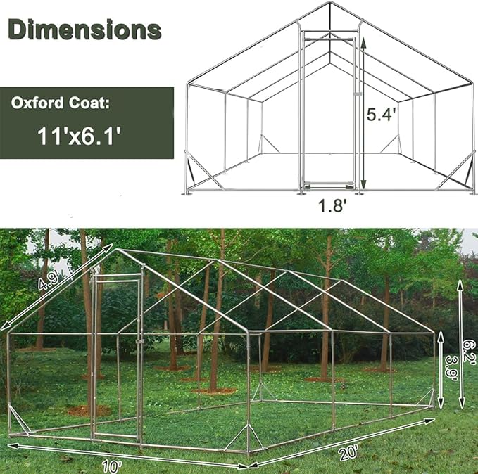 Large Metal Chicken Coop,Walk-in Poultry Cage,Outdoor Hen Run House with Waterproof and Anti-Ultraviolet Cover Rabbits Habitat Cage for Outdoor